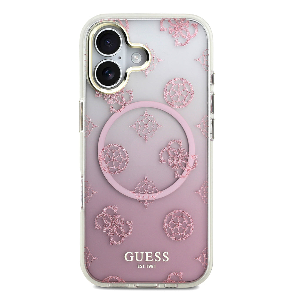 iPhone 17 Kılıf Guess Orijinal Lisanslı M-safe Şarj Özellikli Simli Peony Desenli Silikon Kılıf
