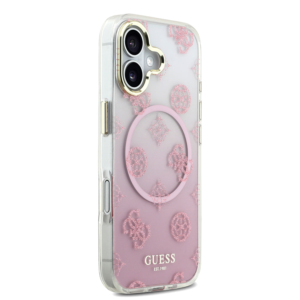 iPhone 17 Kılıf Guess Orijinal Lisanslı M-safe Şarj Özellikli Simli Peony Desenli Silikon Kılıf