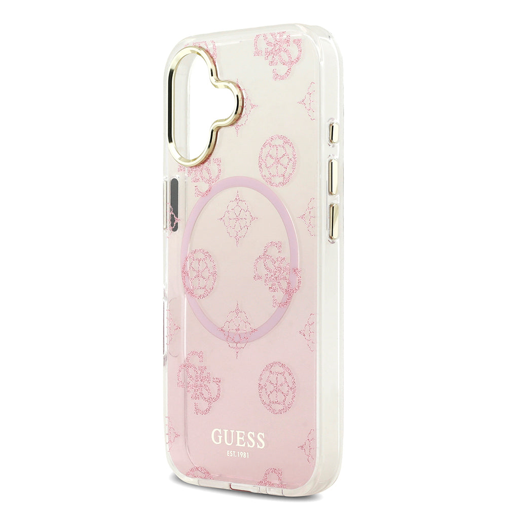 iPhone 17 Kılıf Guess Orijinal Lisanslı M-safe Şarj Özellikli Simli Peony Desenli Silikon Kılıf