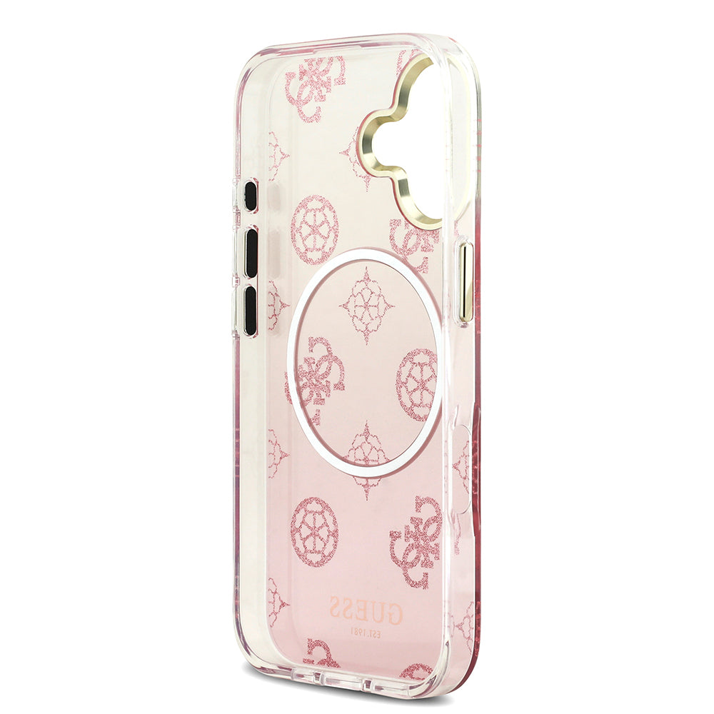 iPhone 17 Kılıf Guess Orijinal Lisanslı M-safe Şarj Özellikli Simli Peony Desenli Silikon Kılıf