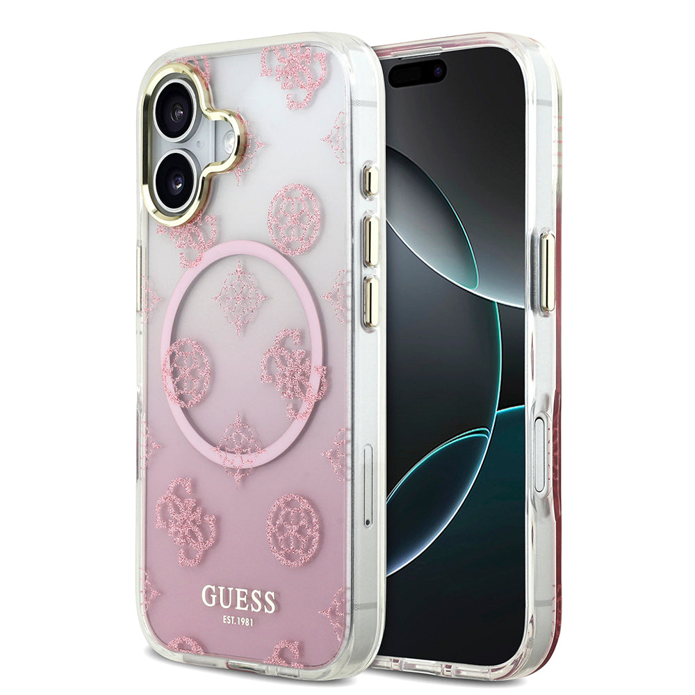 iPhone 17 Kılıf Guess Orijinal Lisanslı M-safe Şarj Özellikli Simli Peony Desenli Silikon Kılıf