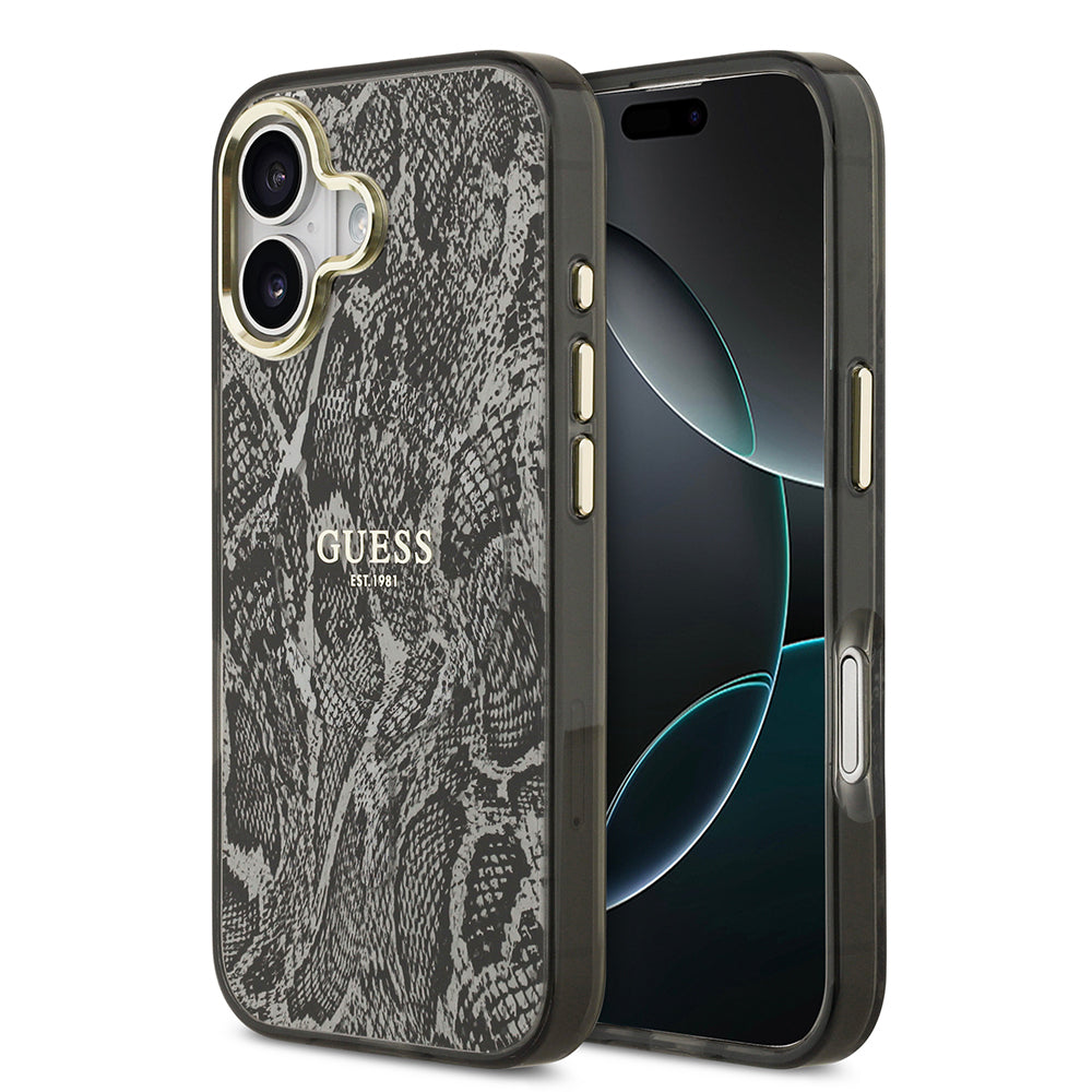 iPhone 17 Kılıf Guess Orijinal Lisanslı M-safe Şarj Özellikli Yazı Logolu Python Desenli Kılıf
