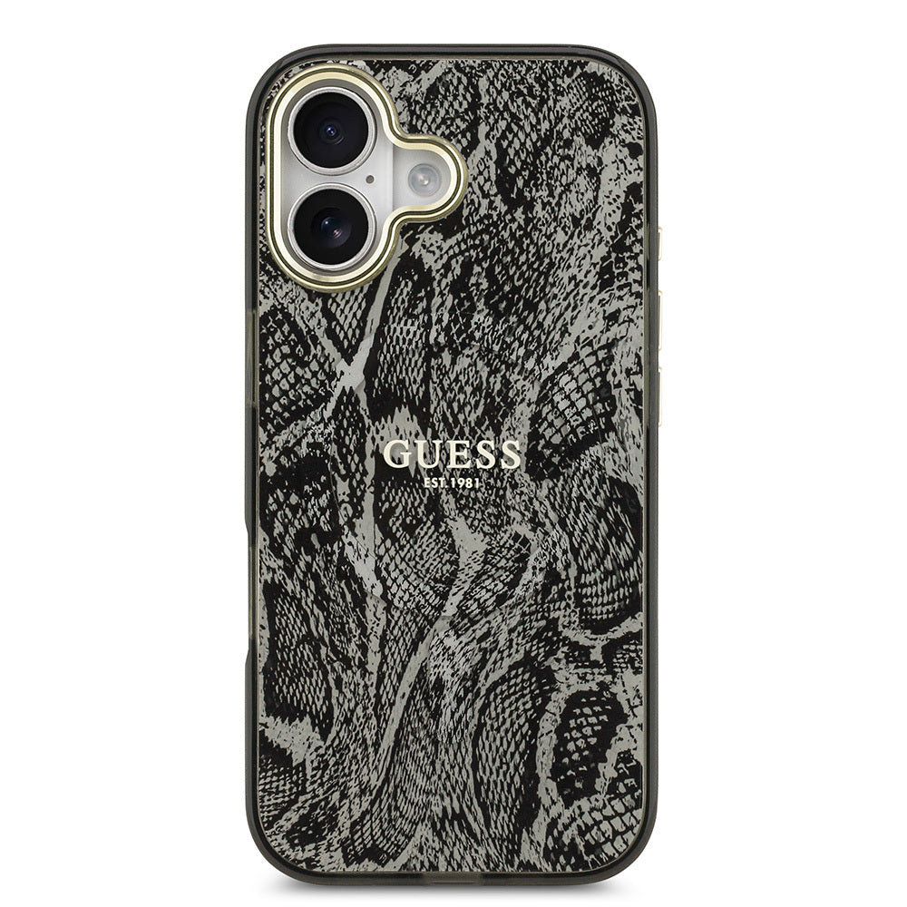 iPhone 17 Kılıf Guess Orijinal Lisanslı M-safe Şarj Özellikli Yazı Logolu Python Desenli Kılıf
