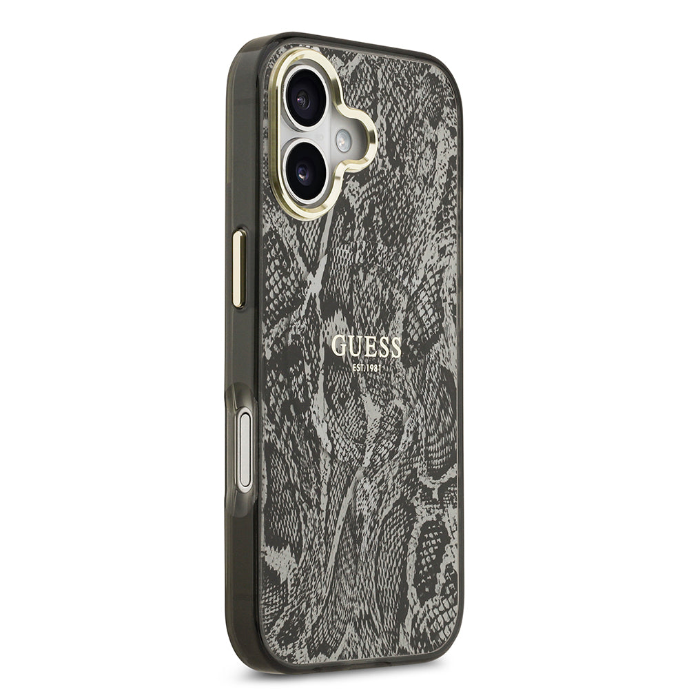 iPhone 17 Kılıf Guess Orijinal Lisanslı M-safe Şarj Özellikli Yazı Logolu Python Desenli Kılıf