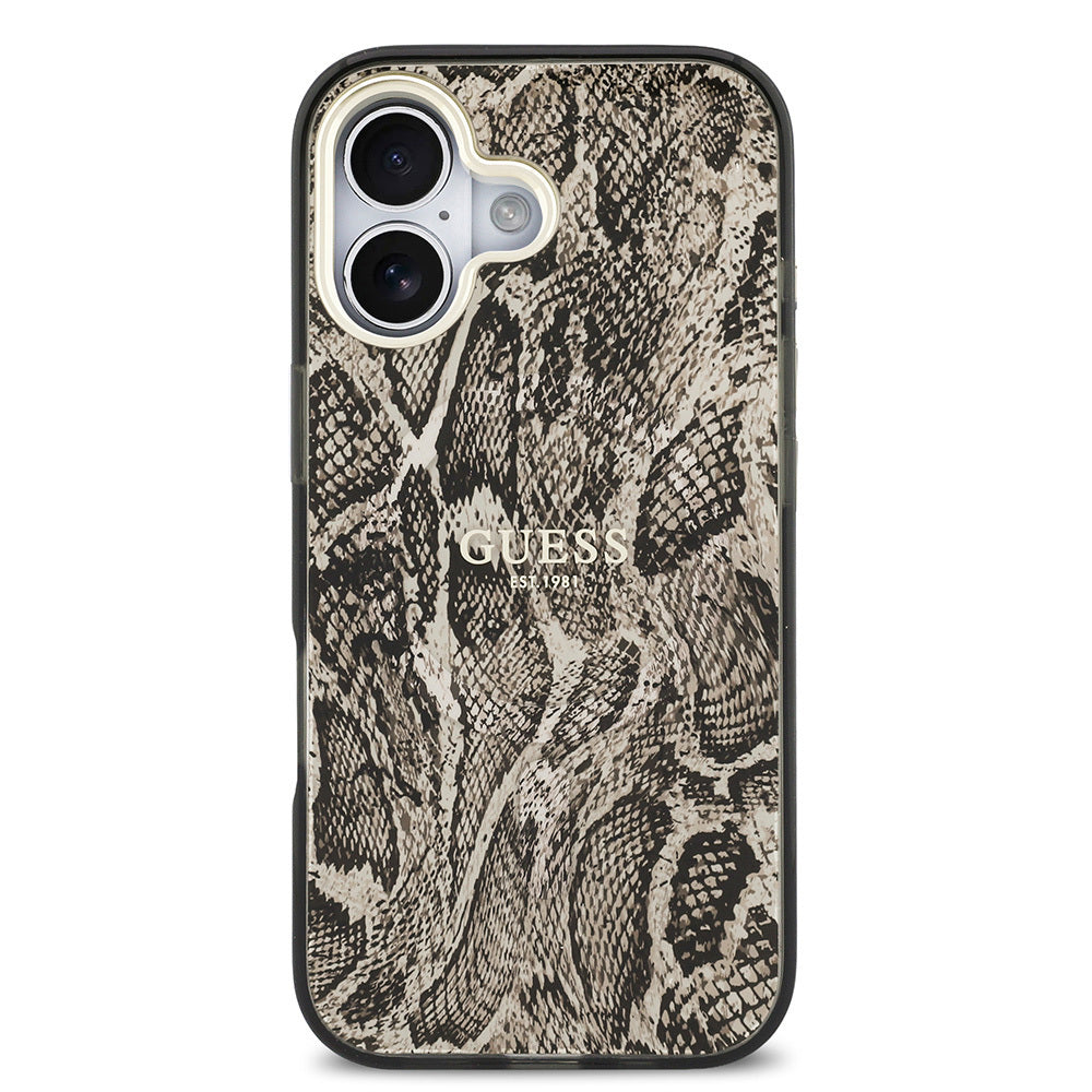iPhone 17 Kılıf Guess Orijinal Lisanslı M-safe Şarj Özellikli Yazı Logolu Python Desenli Kılıf
