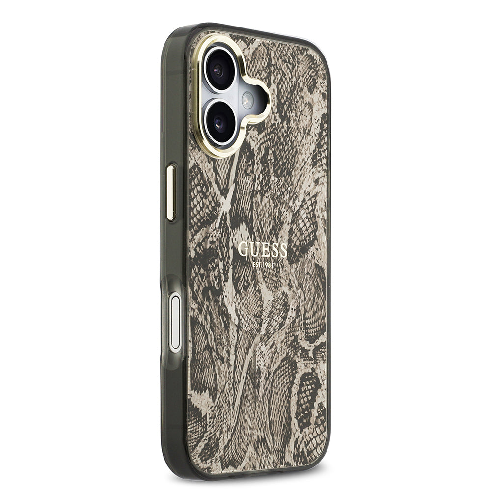iPhone 17 Kılıf Guess Orijinal Lisanslı M-safe Şarj Özellikli Yazı Logolu Python Desenli Kılıf