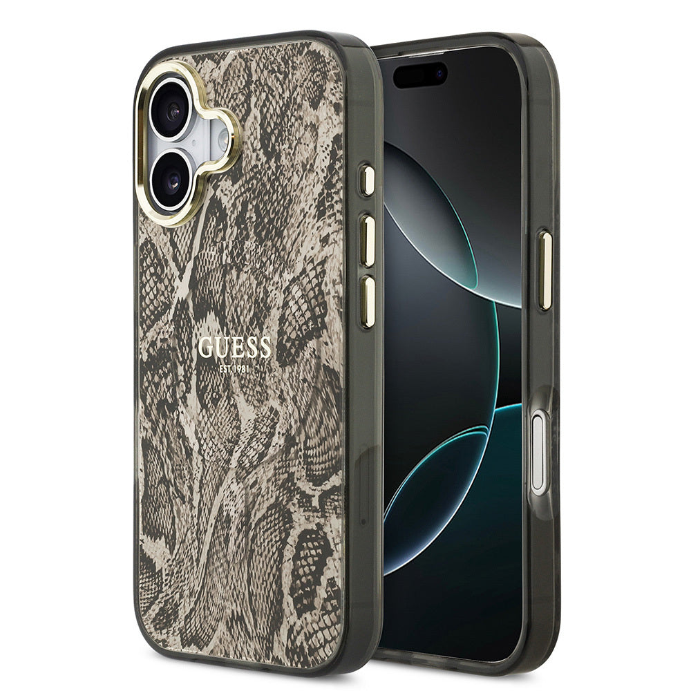 iPhone 17 Kılıf Guess Orijinal Lisanslı M-safe Şarj Özellikli Yazı Logolu Python Desenli Kılıf