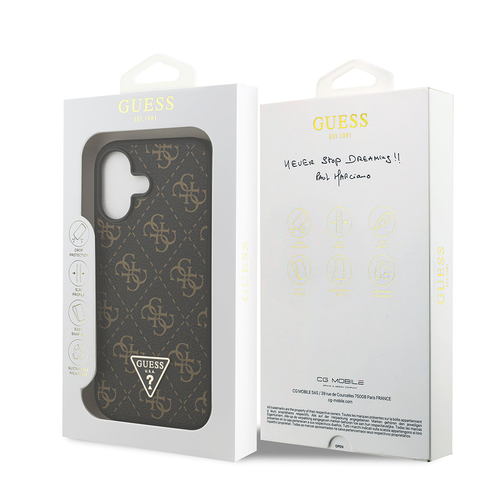 iPhone 17 Kılıf Guess Orijinal Lisanslı PU Deri 4G Desenli Üçgen Logolu Kılıf