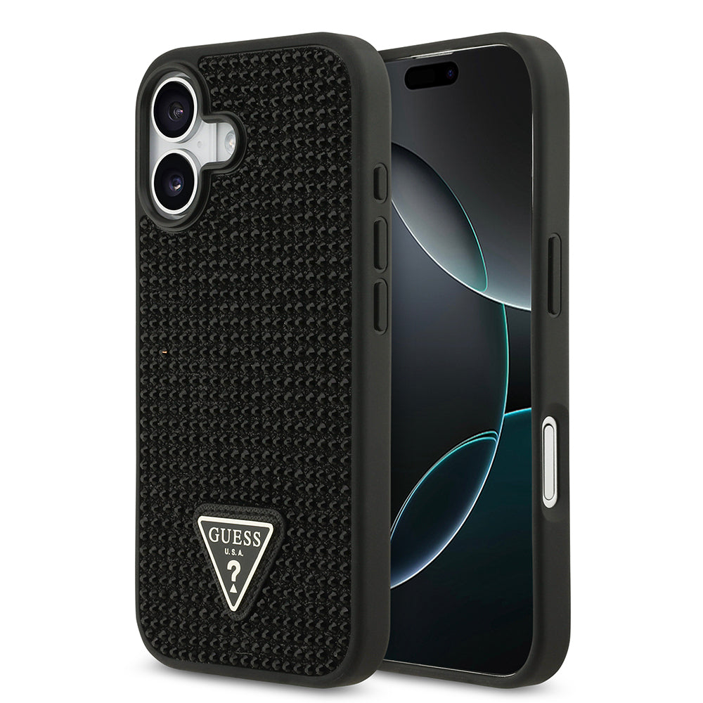 iPhone 17 Kılıf Guess Orijinal Lisanslı Taşlı Arka Yüzey Üçgen Logolu Kılıf