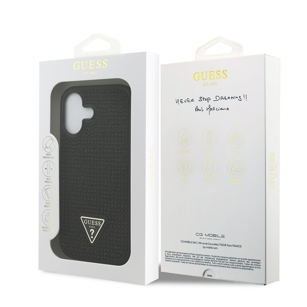 iPhone 17 Kılıf Guess Orijinal Lisanslı Taşlı Arka Yüzey Üçgen Logolu Kılıf
