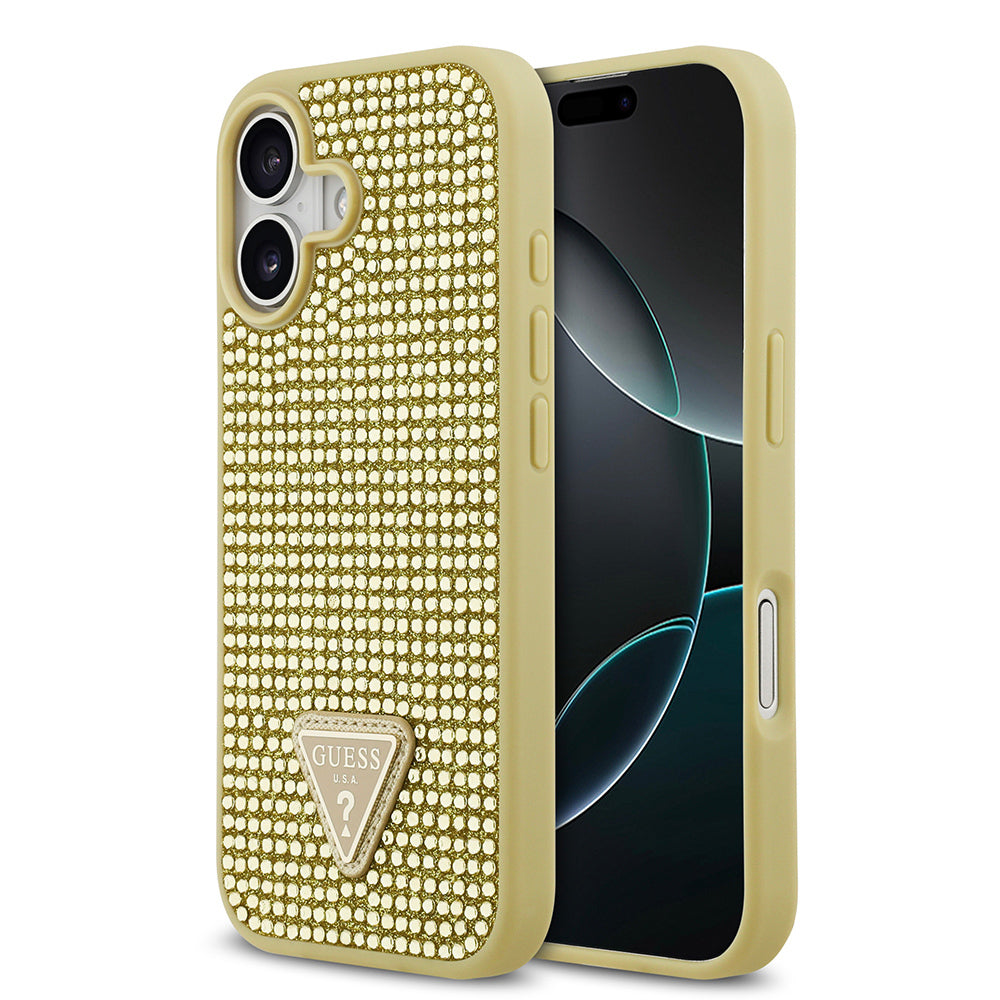iPhone 17 Kılıf Guess Orijinal Lisanslı Taşlı Arka Yüzey Üçgen Logolu Kılıf