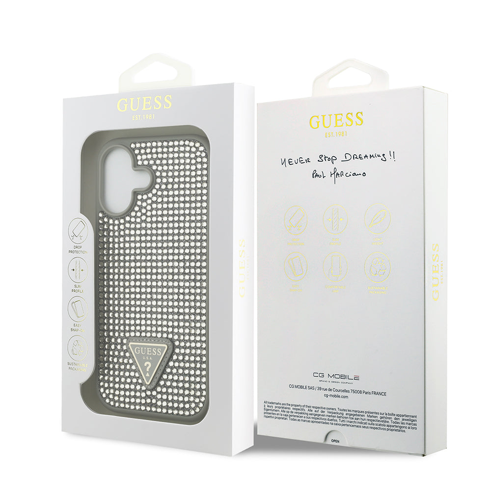 iPhone 17 Kılıf Guess Orijinal Lisanslı Taşlı Arka Yüzey Üçgen Logolu Kılıf