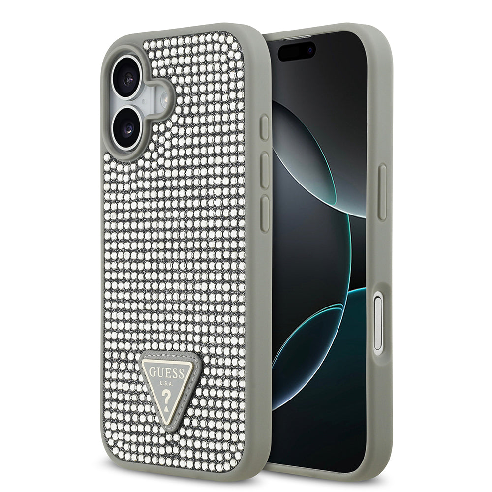 iPhone 17 Kılıf Guess Orijinal Lisanslı Taşlı Arka Yüzey Üçgen Logolu Kılıf