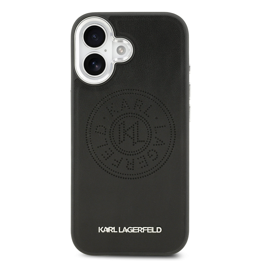 iPhone 17 Kılıf Karl Lagerfeld Orijinal Lisanslı M-safe Şarj Özellikli Delikli Tasarım Metal Logolu PU Deri Kılıf