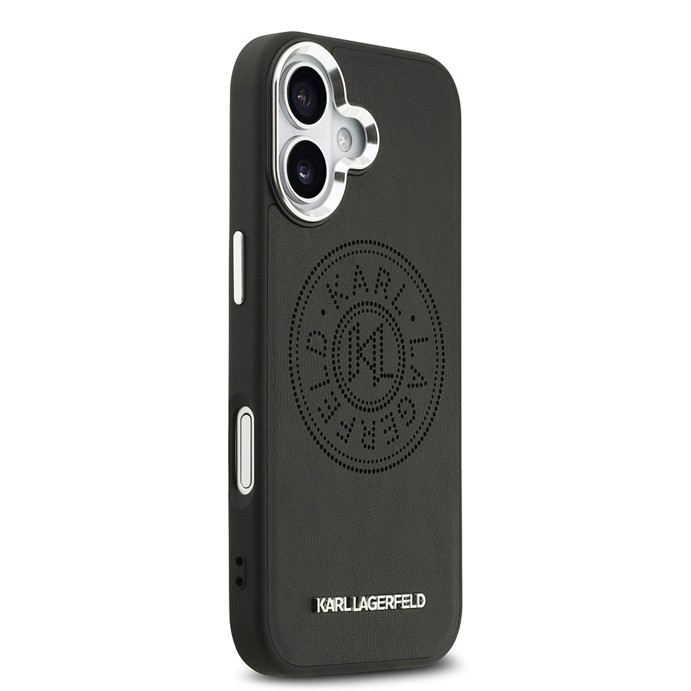 iPhone 17 Kılıf Karl Lagerfeld Orijinal Lisanslı M-safe Şarj Özellikli Delikli Tasarım Metal Logolu PU Deri Kılıf