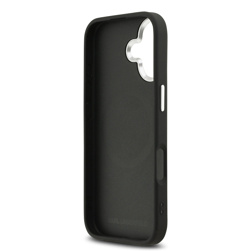 iPhone 17 Kılıf Karl Lagerfeld Orijinal Lisanslı M-safe Şarj Özellikli Delikli Tasarım Metal Logolu PU Deri Kılıf