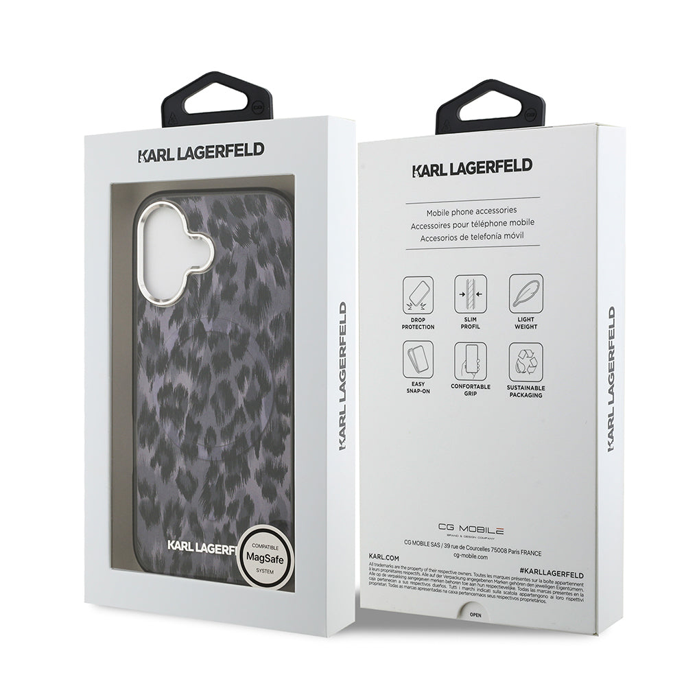 iPhone 17 Kılıf Karl Lagerfeld Orijinal Lisanslı M-safe Şarj Özellikli IML Leopar Baskılı Kılıf