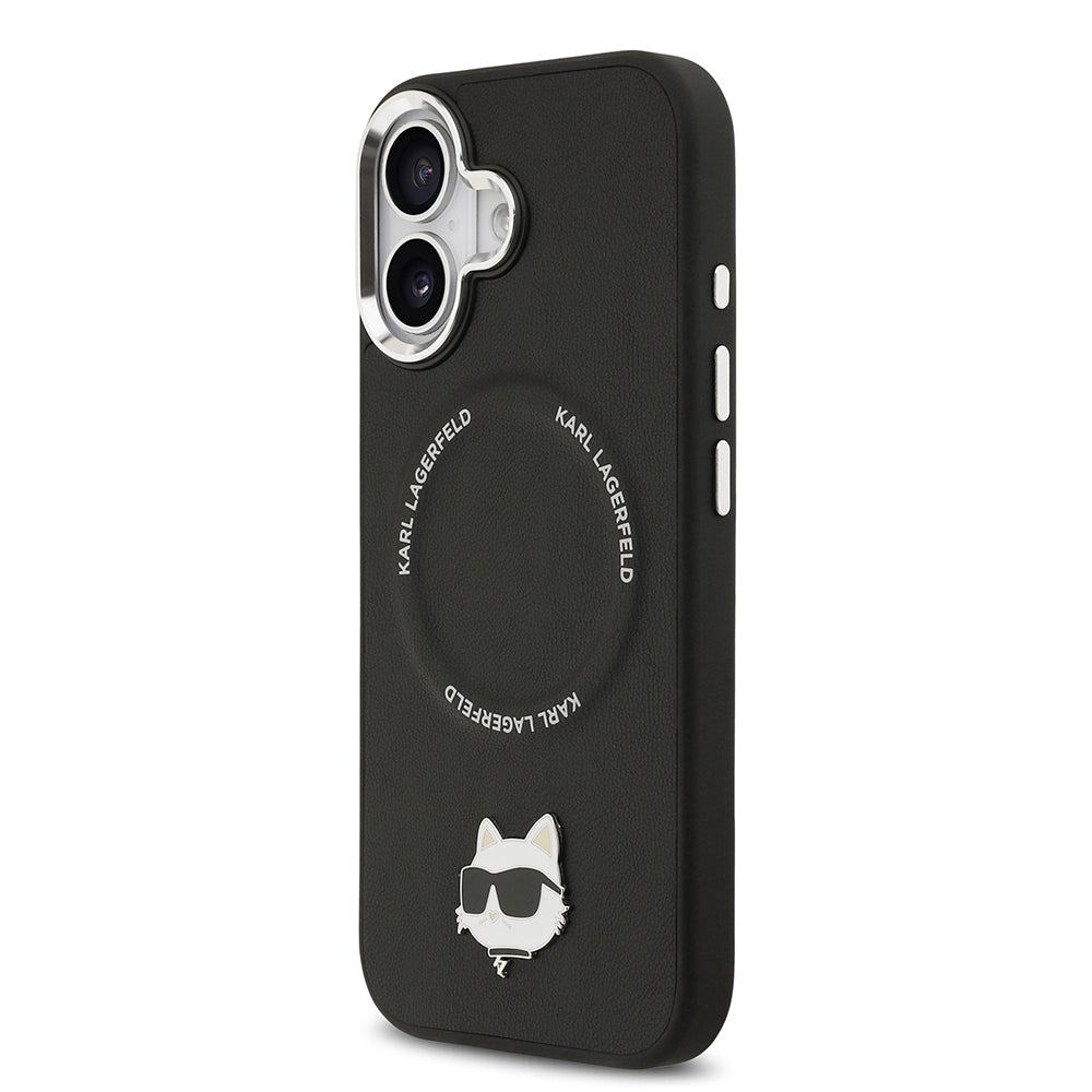 iPhone 17 Kılıf Karl Lagerfeld Orijinal Lisanslı M-safe Şarj Özellikli Metal Kamera ve Buton Tasarımlı Choupette PU Deri Kılıf