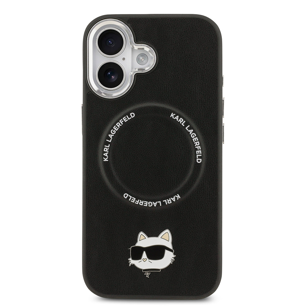 iPhone 17 Kılıf Karl Lagerfeld Orijinal Lisanslı M-safe Şarj Özellikli Metal Kamera ve Buton Tasarımlı Choupette PU Deri Kılıf