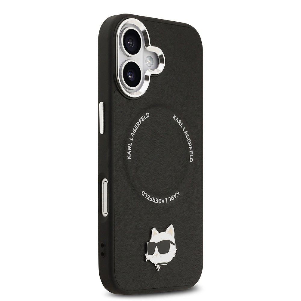 iPhone 17 Kılıf Karl Lagerfeld Orijinal Lisanslı M-safe Şarj Özellikli Metal Kamera ve Buton Tasarımlı Choupette PU Deri Kılıf