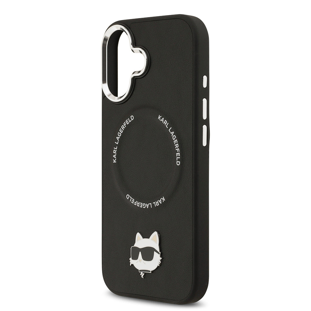 iPhone 17 Kılıf Karl Lagerfeld Orijinal Lisanslı M-safe Şarj Özellikli Metal Kamera ve Buton Tasarımlı Choupette PU Deri Kılıf