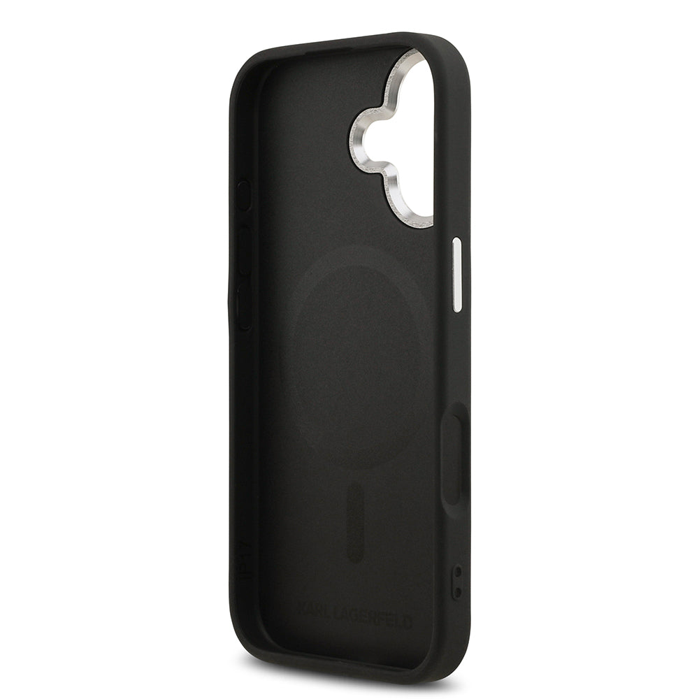 iPhone 17 Kılıf Karl Lagerfeld Orijinal Lisanslı M-safe Şarj Özellikli Metal Kamera ve Buton Tasarımlı Choupette PU Deri Kılıf