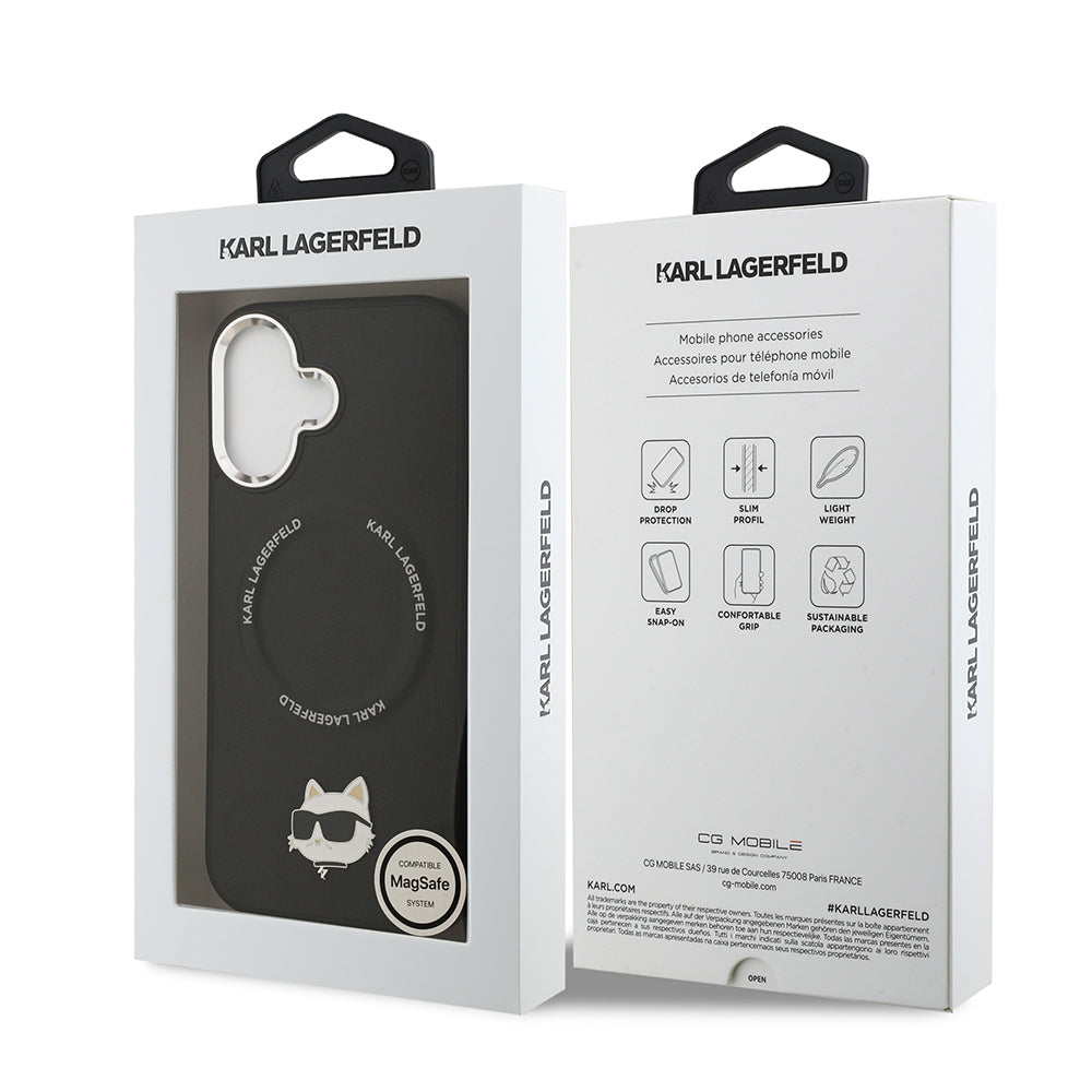 iPhone 17 Kılıf Karl Lagerfeld Orijinal Lisanslı M-safe Şarj Özellikli Metal Kamera ve Buton Tasarımlı Choupette PU Deri Kılıf