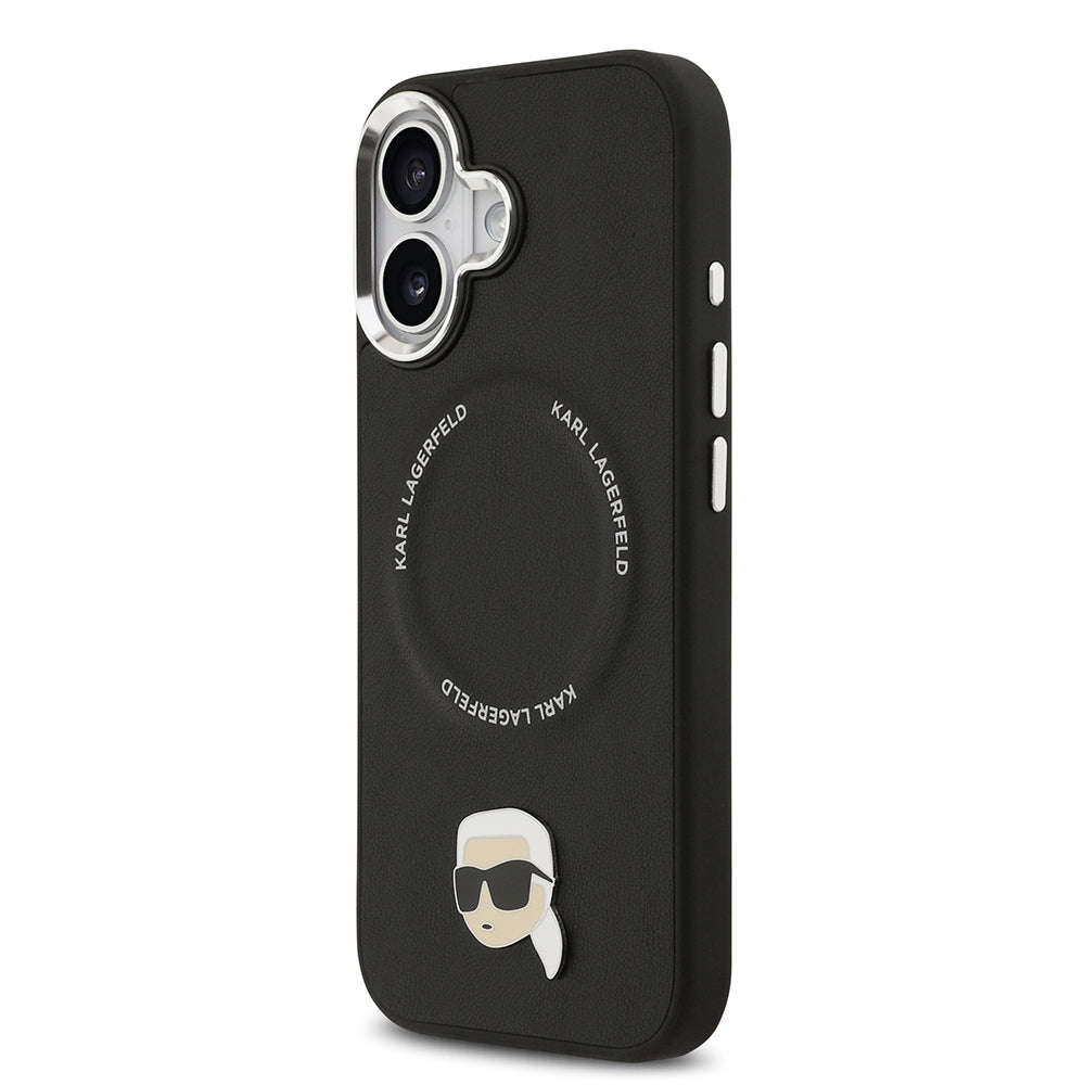 iPhone 17 Kılıf Karl Lagerfeld Orijinal Lisanslı M-safe Şarj Özellikli Metal Kamera ve Buton Tasarımlı Karl PU Deri Kılıf