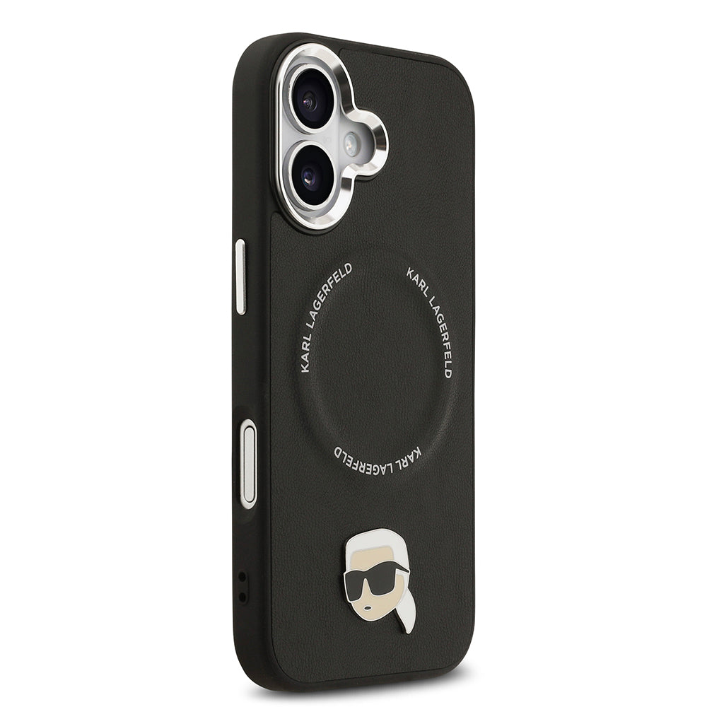 iPhone 17 Kılıf Karl Lagerfeld Orijinal Lisanslı M-safe Şarj Özellikli Metal Kamera ve Buton Tasarımlı Karl PU Deri Kılıf