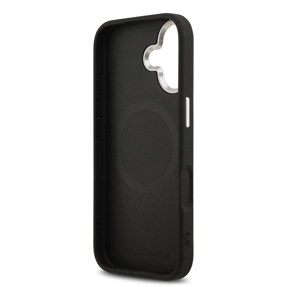 iPhone 17 Kılıf Karl Lagerfeld Orijinal Lisanslı M-safe Şarj Özellikli Metal Kamera ve Buton Tasarımlı Karl PU Deri Kılıf