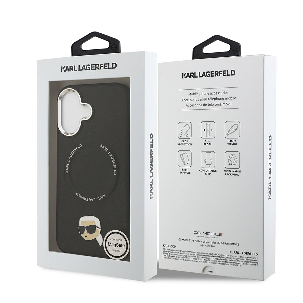 iPhone 17 Kılıf Karl Lagerfeld Orijinal Lisanslı M-safe Şarj Özellikli Metal Kamera ve Buton Tasarımlı Karl PU Deri Kılıf