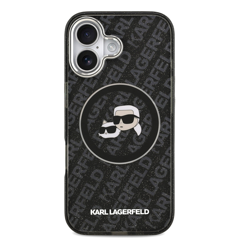 iPhone 17 Kılıf Karl Lagerfeld Orijinal Lisanslı Parlayan Simli Karl & Choupette Heads Kılıf