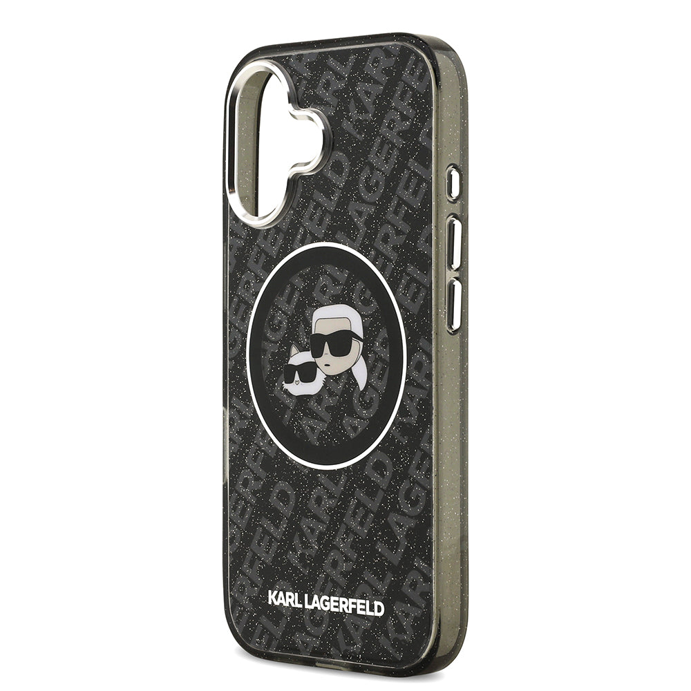 iPhone 17 Kılıf Karl Lagerfeld Orijinal Lisanslı Parlayan Simli Karl & Choupette Heads Kılıf