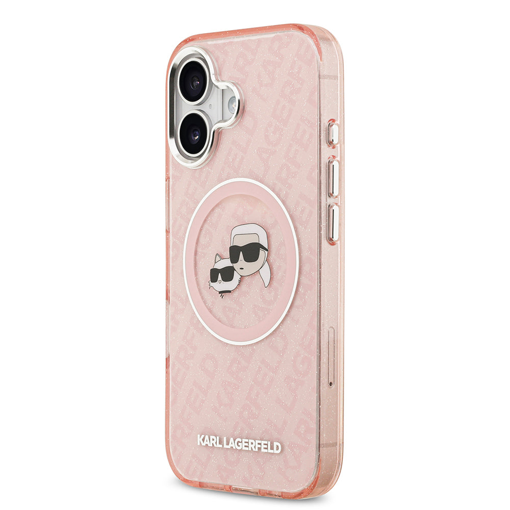 iPhone 17 Kılıf Karl Lagerfeld Orijinal Lisanslı Parlayan Simli Karl & Choupette Heads Kılıf