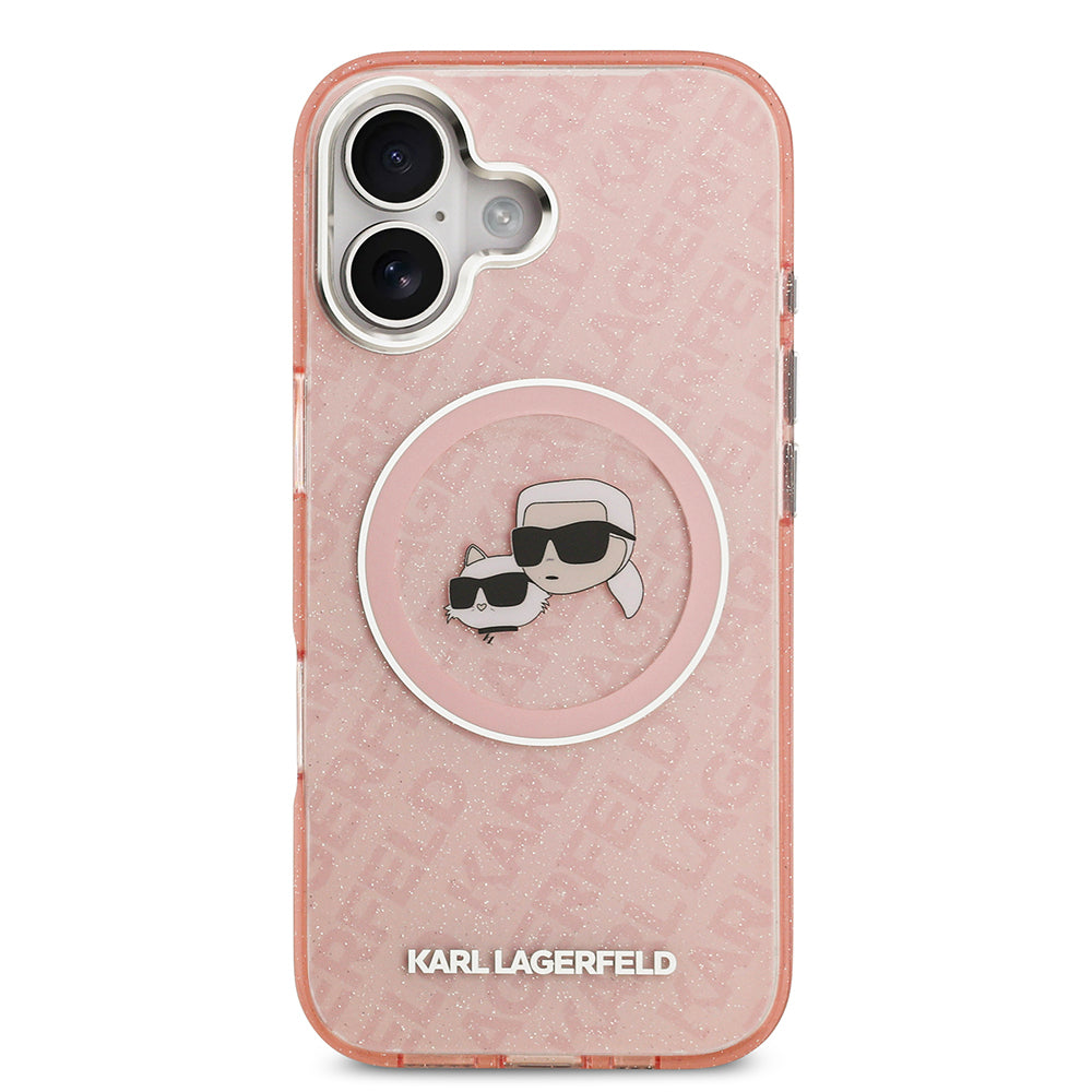 iPhone 17 Kılıf Karl Lagerfeld Orijinal Lisanslı Parlayan Simli Karl & Choupette Heads Kılıf