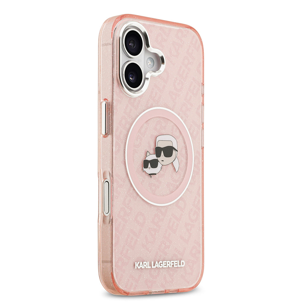 iPhone 17 Kılıf Karl Lagerfeld Orijinal Lisanslı Parlayan Simli Karl & Choupette Heads Kılıf