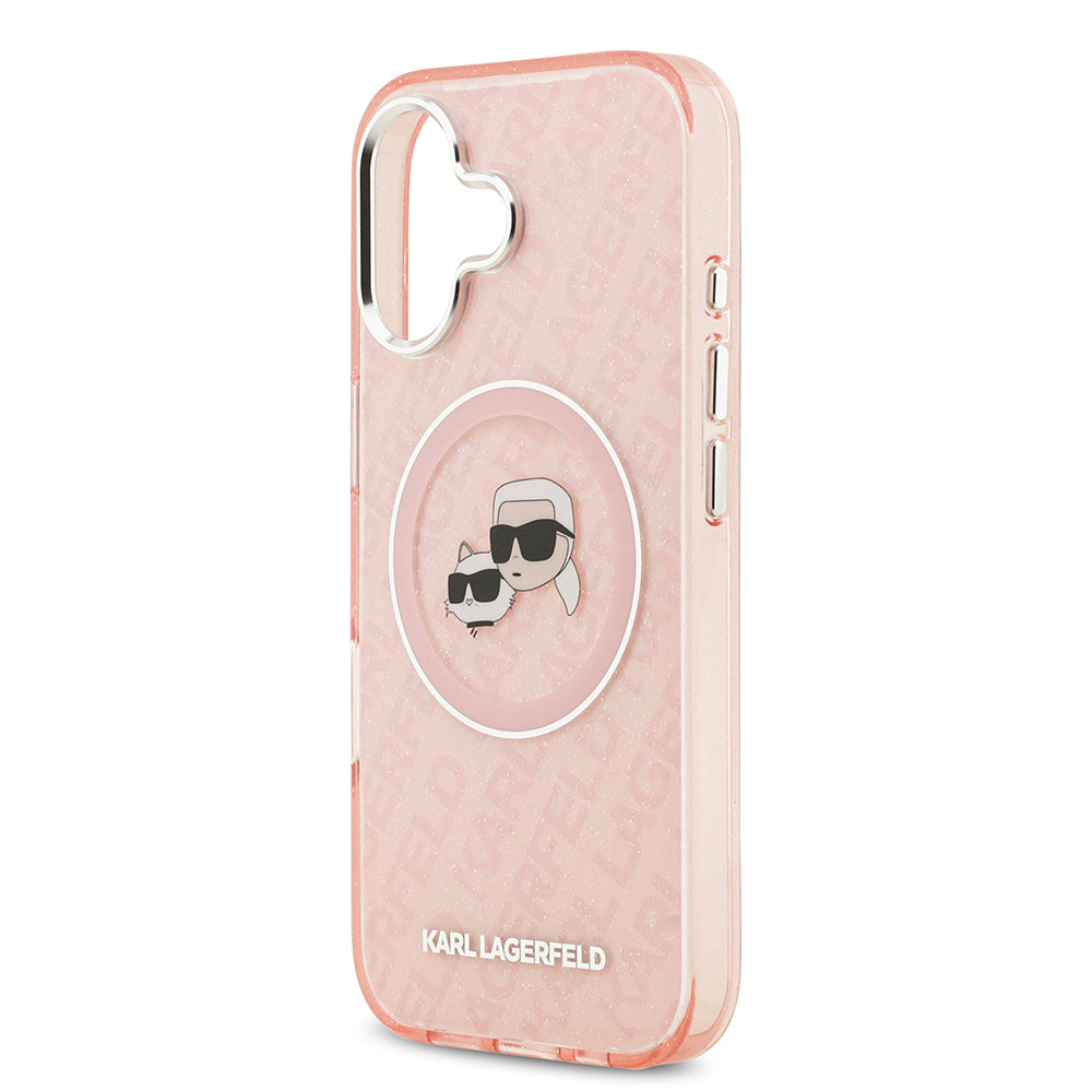 iPhone 17 Kılıf Karl Lagerfeld Orijinal Lisanslı Parlayan Simli Karl & Choupette Heads Kılıf