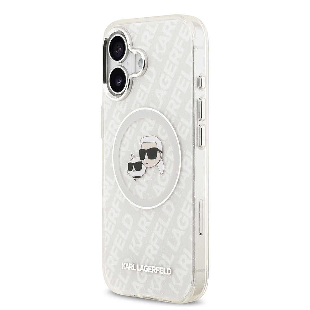 iPhone 17 Kılıf Karl Lagerfeld Orijinal Lisanslı Parlayan Simli Karl & Choupette Heads Kılıf