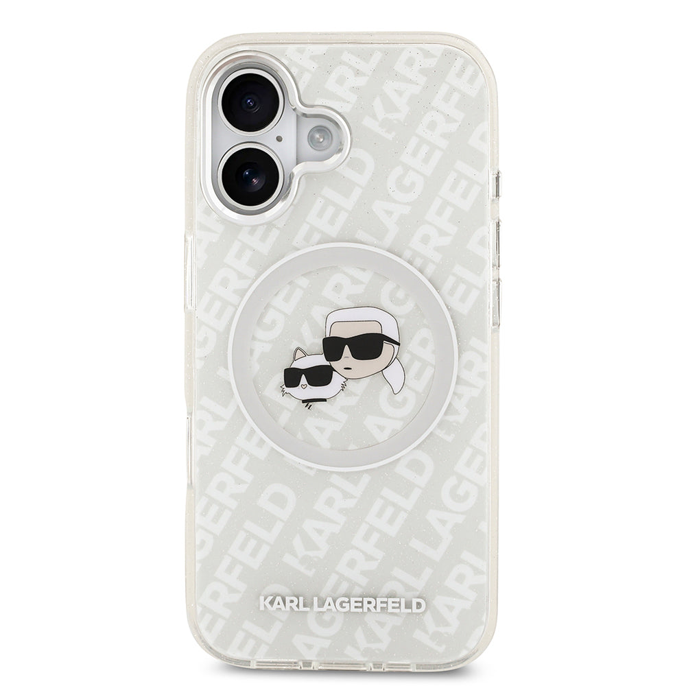 iPhone 17 Kılıf Karl Lagerfeld Orijinal Lisanslı Parlayan Simli Karl & Choupette Heads Kılıf