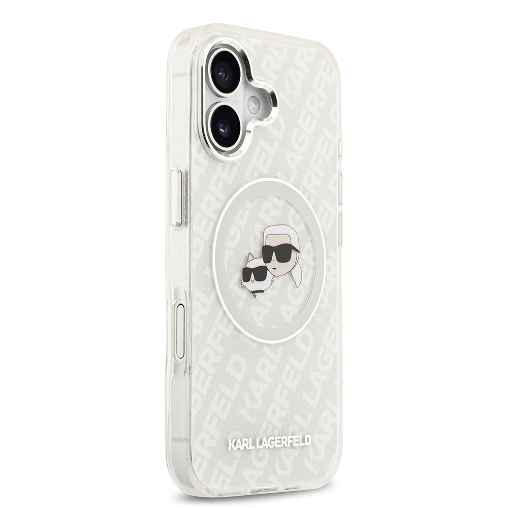 iPhone 17 Kılıf Karl Lagerfeld Orijinal Lisanslı Parlayan Simli Karl & Choupette Heads Kılıf