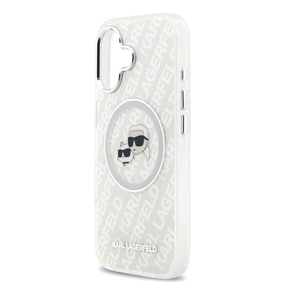 iPhone 17 Kılıf Karl Lagerfeld Orijinal Lisanslı Parlayan Simli Karl & Choupette Heads Kılıf