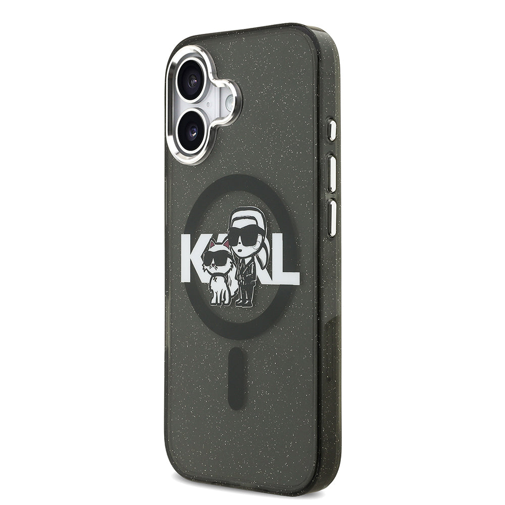 iPhone 17 Kılıf Karl Lagerfeld Orijinal Lisanslı Parlayan Simli Karl & Choupette Sketch Logo Kılıf
