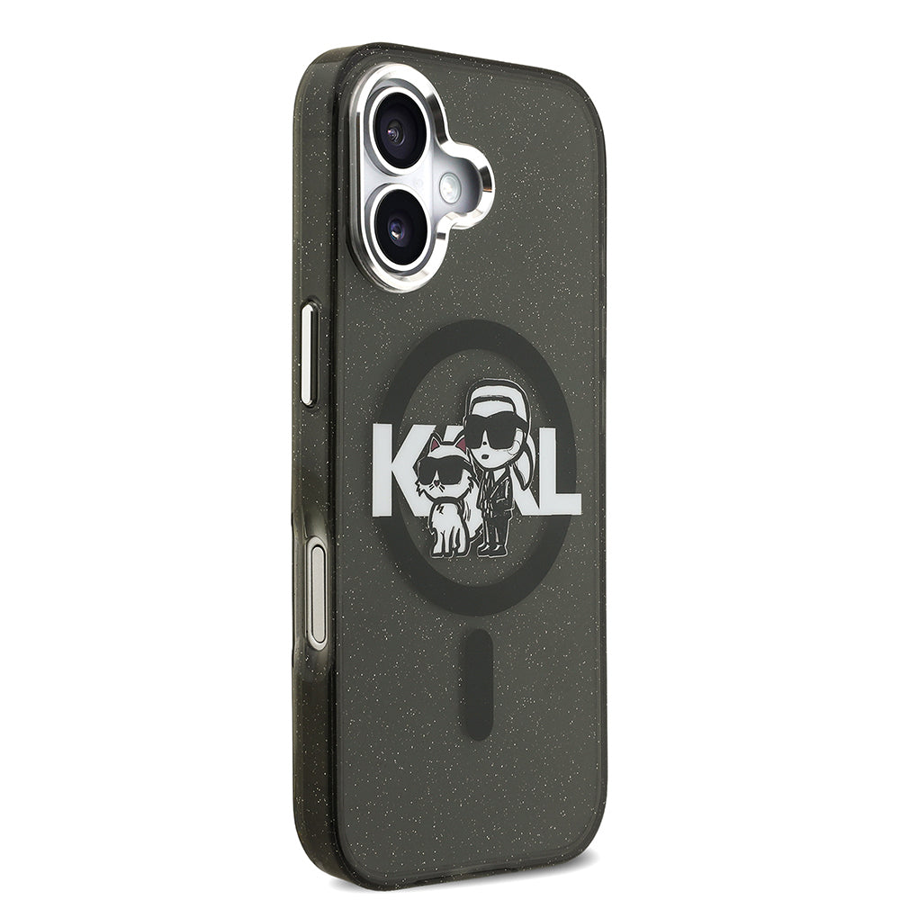 iPhone 17 Kılıf Karl Lagerfeld Orijinal Lisanslı Parlayan Simli Karl & Choupette Sketch Logo Kılıf