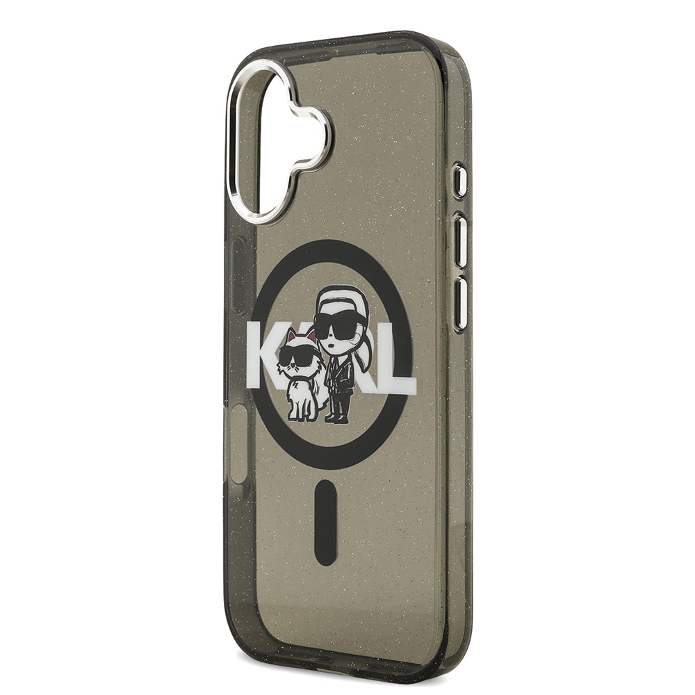 iPhone 17 Kılıf Karl Lagerfeld Orijinal Lisanslı Parlayan Simli Karl & Choupette Sketch Logo Kılıf