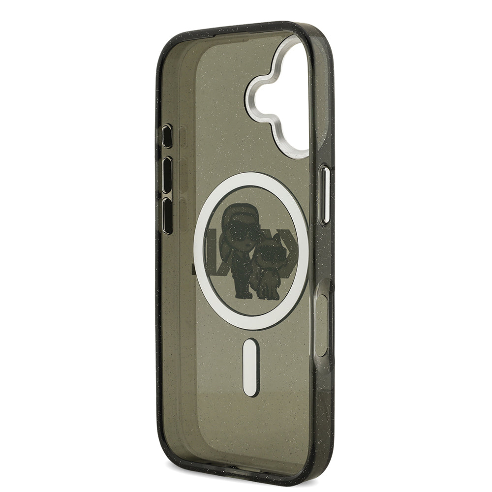 iPhone 17 Kılıf Karl Lagerfeld Orijinal Lisanslı Parlayan Simli Karl & Choupette Sketch Logo Kılıf