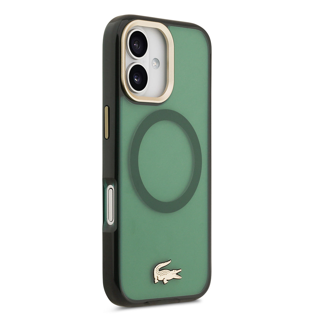 iPhone 17 Kılıf Lacoste Orijinal Lisanslı M-safe Şarj Özellikli Gold Timsah Logolu Buzlu Kılıf