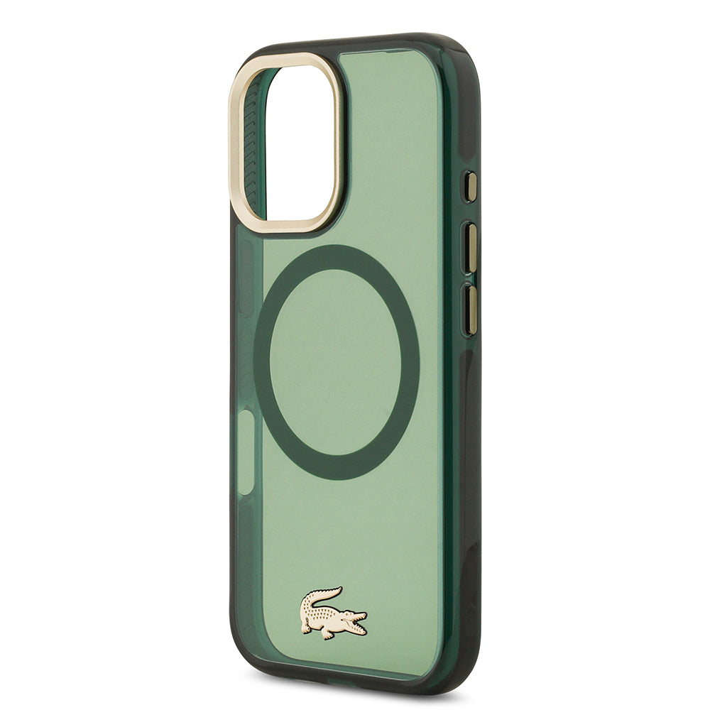 iPhone 17 Kılıf Lacoste Orijinal Lisanslı M-safe Şarj Özellikli Gold Timsah Logolu Buzlu Kılıf