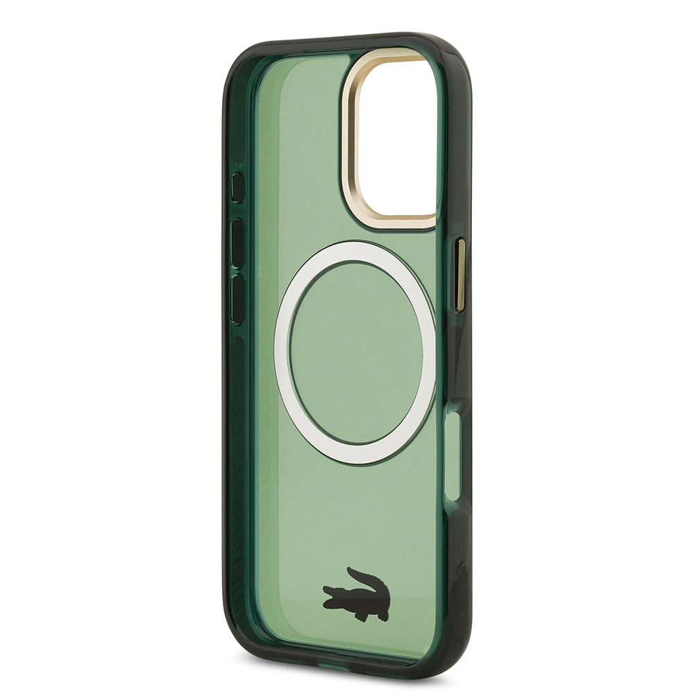 iPhone 17 Kılıf Lacoste Orijinal Lisanslı M-safe Şarj Özellikli Gold Timsah Logolu Buzlu Kılıf