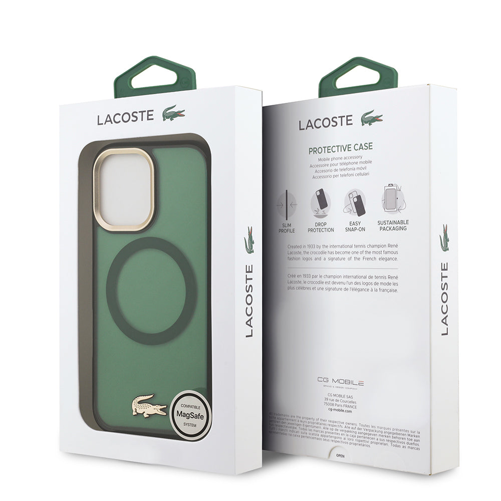 iPhone 17 Kılıf Lacoste Orijinal Lisanslı M-safe Şarj Özellikli Gold Timsah Logolu Buzlu Kılıf