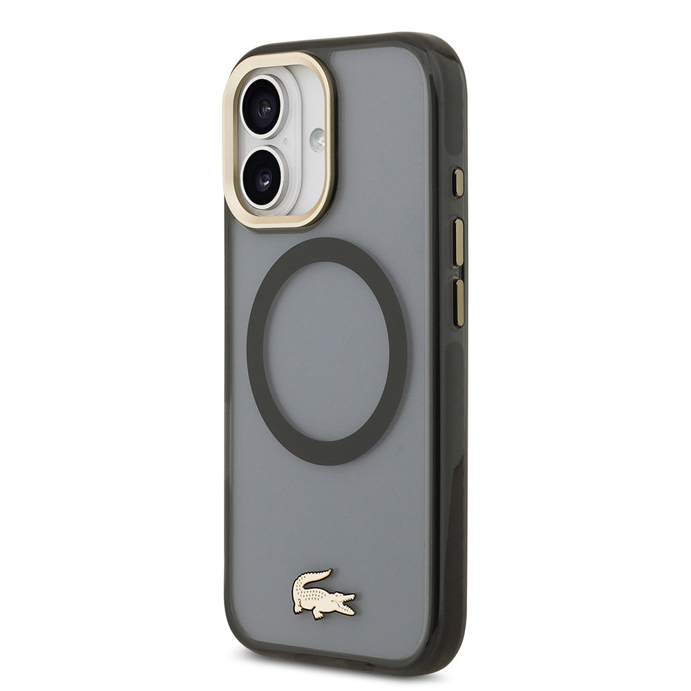 iPhone 17 Kılıf Lacoste Orijinal Lisanslı M-safe Şarj Özellikli Gold Timsah Logolu Buzlu Kılıf